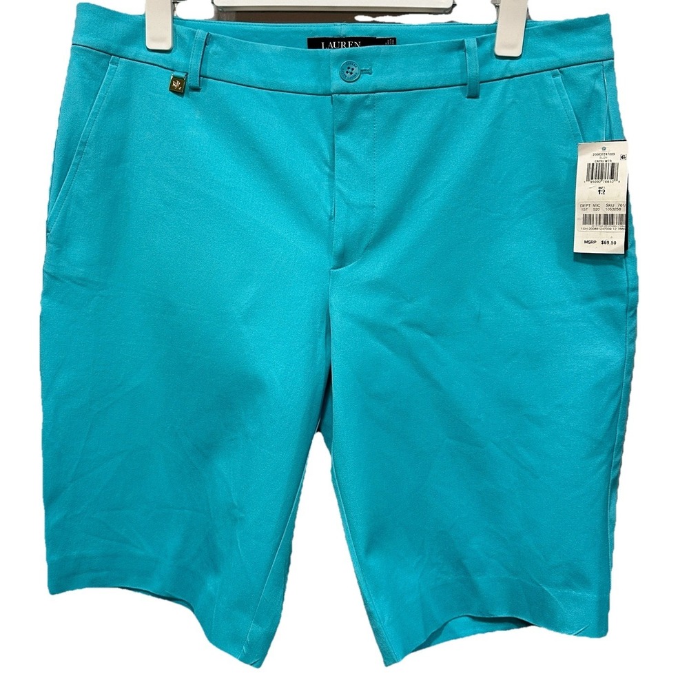 Lauren Ralph Lauren Capri Shorts Womens 12 Turquoise Cotton Stretch Pockets NWT